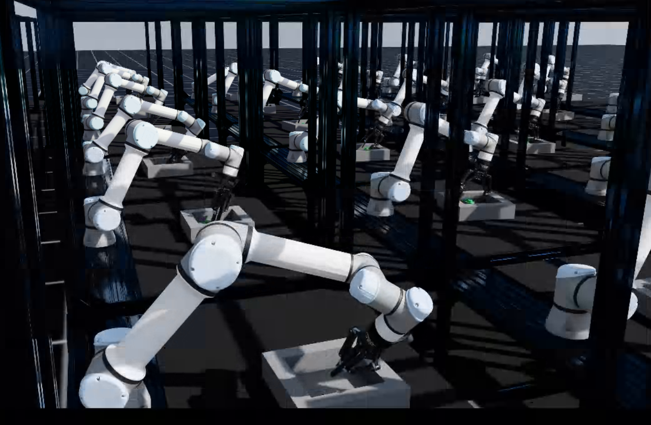 Many robot simulations running in parallel